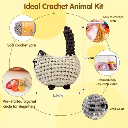 Crochet Kit for Beginners, Crochet Cat Kit,Beginner Crochet Kit for Adults and Children, with Instructional Videos and Paper Tutorials, Handmade Crafts, Holiday Gifts in Saudi Arabia