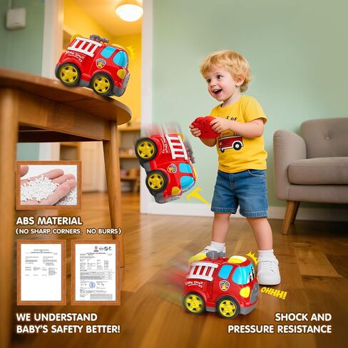 Remote Control Car, 2.4G Cartoon Emergency Vehicle, RC Fire Truck Engine Toys with Lights & Music, Birthday Gifts for Toddlers, Kids, Boys & Girls 1-5 Years Old (Red) in Kuwait