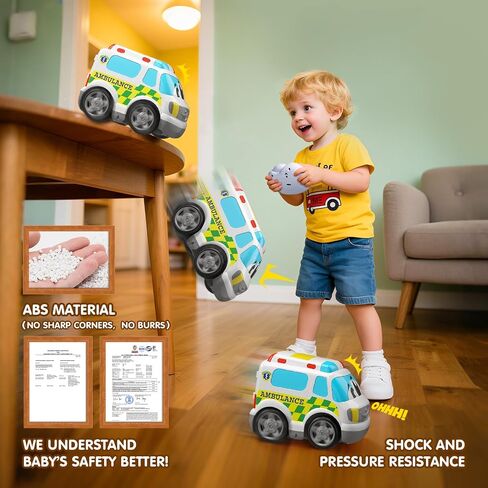 Remote Control Car, 2.4G Cartoon Emergency Vehicle, RC Fire Truck Engine Toys with Lights & Music, Birthday Gifts for Toddlers, Kids, Boys & Girls 1-5 Years Old (Red) in Kuwait