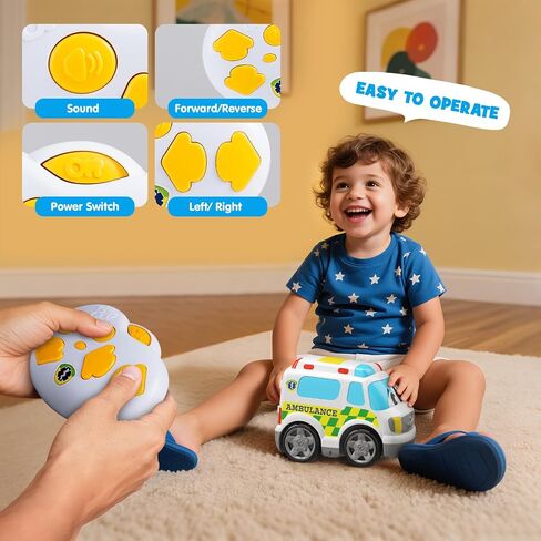 Remote Control Car, 2.4G Cartoon Emergency Vehicle, RC Fire Truck Engine Toys with Lights & Music, Birthday Gifts for Toddlers, Kids, Boys & Girls 1-5 Years Old (Red) in Kuwait