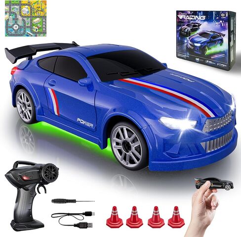 سيارة Mini RC Drift Car 1:64 ، سيارة التحكم عن بُعد مع مصابيح LED وأنماط سرعتين ، 2.4 جيجا هرتز تثير ألعاب RC مع 4 عقبات ومسار حصيرة ، هدية هواية للأطفال والكبار ، الأسود in Kuwait
