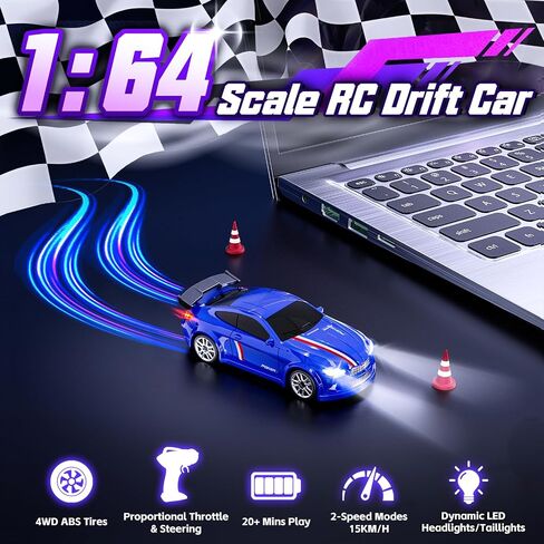 سيارة Mini RC Drift Car 1:64 ، سيارة التحكم عن بُعد مع مصابيح LED وأنماط سرعتين ، 2.4 جيجا هرتز تثير ألعاب RC مع 4 عقبات ومسار حصيرة ، هدية هواية للأطفال والكبار ، الأسود in Kuwait