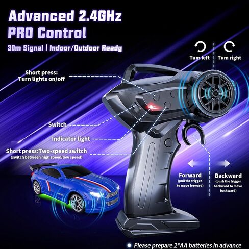 سيارة Mini RC Drift Car 1:64 ، سيارة التحكم عن بُعد مع مصابيح LED وأنماط سرعتين ، 2.4 جيجا هرتز تثير ألعاب RC مع 4 عقبات ومسار حصيرة ، هدية هواية للأطفال والكبار ، الأسود in Kuwait