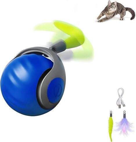 Tail 2.0 Cat Toy ، لعبة كرة قطة تفاعلية ذكية ، كرة متداول تلقائية مع ذيل الريش ، ألعاب للقطط الداخلية ، كرات ذاتية الحركة للقطط والكلاب (الأزرق) in Kuwait