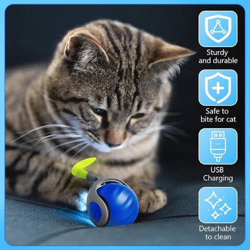 Tail 2.0 Cat Toy ، لعبة كرة قطة تفاعلية ذكية ، كرة متداول تلقائية مع ذيل الريش ، ألعاب للقطط الداخلية ، كرات ذاتية الحركة للقطط والكلاب (الأزرق) in Kuwait