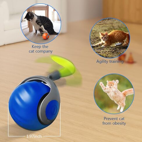 Tail 2.0 Cat Toy ، لعبة كرة قطة تفاعلية ذكية ، كرة متداول تلقائية مع ذيل الريش ، ألعاب للقطط الداخلية ، كرات ذاتية الحركة للقطط والكلاب (الأزرق) in Kuwait