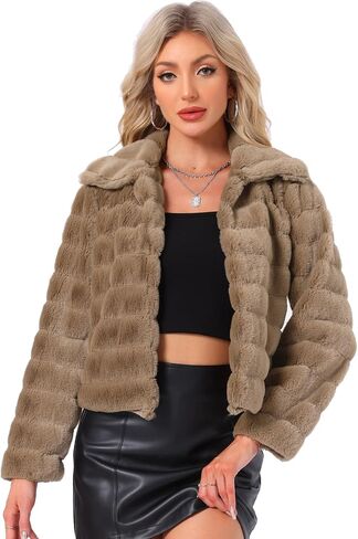 Allegra K Women's Faux Fur Fluffy Coat Collar 2023 Warm Winter Cropped Jacket in Saudi Arabia