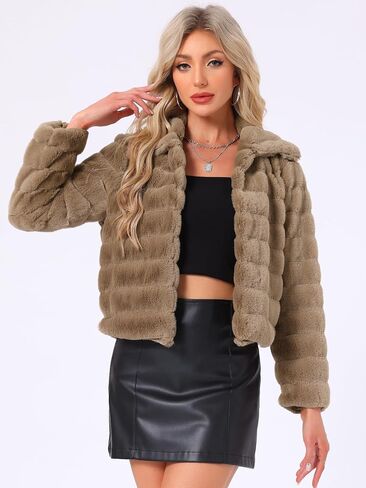 Allegra K Women's Faux Fur Fluffy Coat Collar 2023 Warm Winter Cropped Jacket in Saudi Arabia