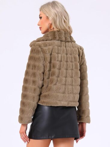 Allegra K Women's Faux Fur Fluffy Coat Collar 2023 Warm Winter Cropped Jacket in Saudi Arabia