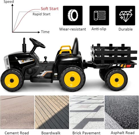 GLACER Kids Ride on Tractor with Trailer, 12V Battery Powered Electric Car w/Remote Control, 3-Gear-Shift, LED Lights, Music & USB, Ride on Toy Ground Loader (Green) in Saudi Arabia