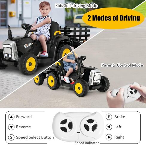 GLACER Kids Ride on Tractor with Trailer, 12V Battery Powered Electric Car w/Remote Control, 3-Gear-Shift, LED Lights, Music & USB, Ride on Toy Ground Loader (Green) in Saudi Arabia