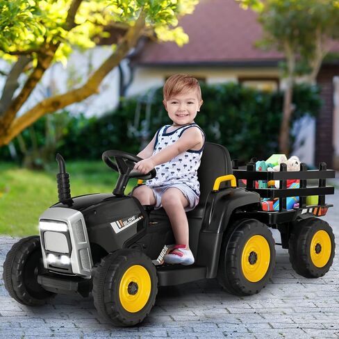GLACER Kids Ride on Tractor with Trailer, 12V Battery Powered Electric Car w/Remote Control, 3-Gear-Shift, LED Lights, Music & USB, Ride on Toy Ground Loader (Green) in Saudi Arabia