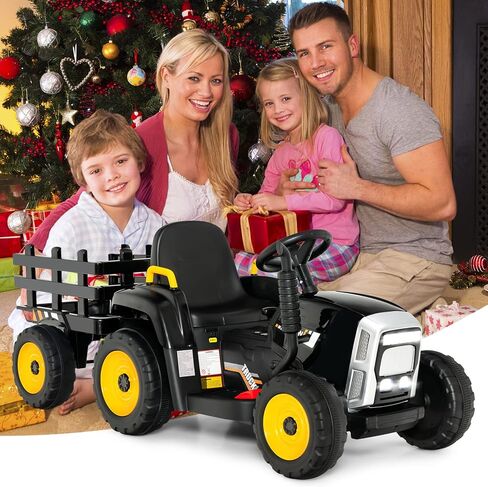 GLACER Kids Ride on Tractor with Trailer, 12V Battery Powered Electric Car w/Remote Control, 3-Gear-Shift, LED Lights, Music & USB, Ride on Toy Ground Loader (Green) in Saudi Arabia