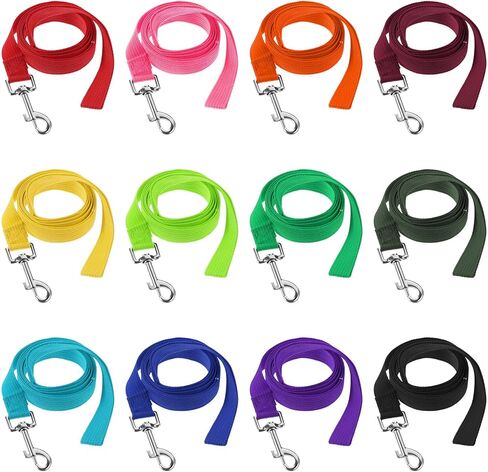 12-Pack Nylon Dog Training Leash Set, 5 ft Leashes in 12 Colors for Puppy Training, Play, Camping, and Backyard Use (Colorful) in Kuwait