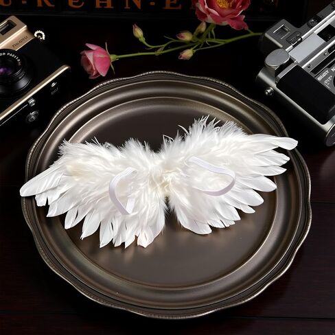 1 Pc White Mini Black and White Angel Feather Wings Doll Feather Wings Photography Props with Elastic Straps for DIY Crafts Clothes Sewing Decoration Supplies (White) in Saudi Arabia