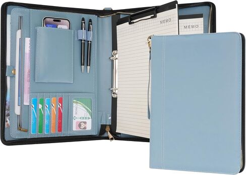 Wason A4 Portfolio with Zipper - Leather PU Padfolio with Detachable Ring Binder and Writing Notepad Holder, Conference File Multi-Pockets Organizer for Office Travel School (Purple) in Saudi Arabia