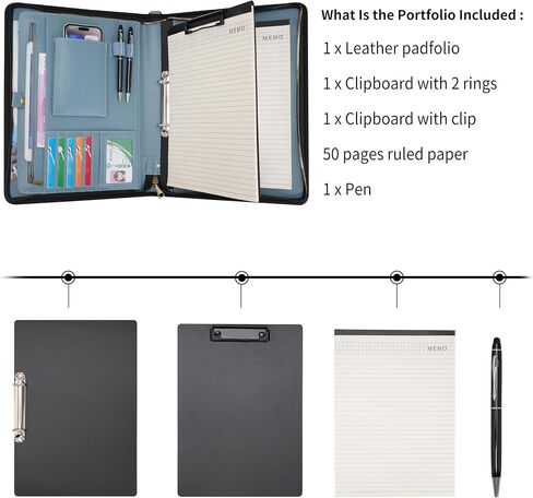 Wason A4 Portfolio with Zipper - Leather PU Padfolio with Detachable Ring Binder and Writing Notepad Holder, Conference File Multi-Pockets Organizer for Office Travel School (Purple) in Saudi Arabia