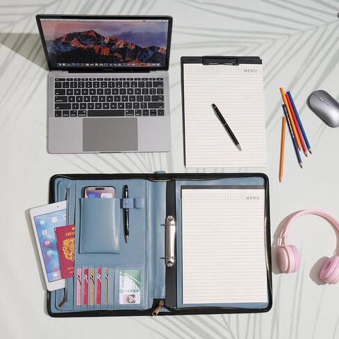 Wason A4 Portfolio with Zipper - Leather PU Padfolio with Detachable Ring Binder and Writing Notepad Holder, Conference File Multi-Pockets Organizer for Office Travel School (Purple) in Saudi Arabia