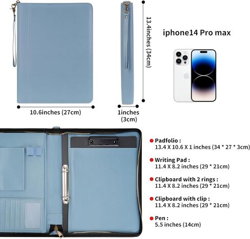 Wason A4 Portfolio with Zipper - Leather PU Padfolio with Detachable Ring Binder and Writing Notepad Holder, Conference File Multi-Pockets Organizer for Office Travel School (Purple) in Saudi Arabia