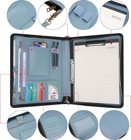 Wason A4 Portfolio with Zipper - Leather PU Padfolio with Detachable Ring Binder and Writing Notepad Holder, Conference File Multi-Pockets Organizer for Office Travel School (Purple) in Saudi Arabia