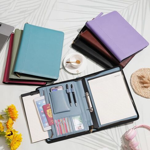 Wason A4 Portfolio with Zipper - Leather PU Padfolio with Detachable Ring Binder and Writing Notepad Holder, Conference File Multi-Pockets Organizer for Office Travel School (Purple) in Saudi Arabia