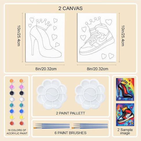 Webeedy 2 Packs Crown Shoes Sip and Paint Kit للبالغين الأزواج في ليلة ، قماشية مسبقة للطلاء في موازنة الحفلات الفنية المنزلية ، عيد الحب ديكور الزفاف ديكور المنزل ، 8x10 بوصة in Saudi Arabia
