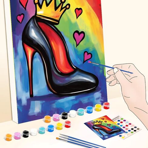 Webeedy 2 Packs Crown Shoes Sip and Paint Kit للبالغين الأزواج في ليلة ، قماشية مسبقة للطلاء في موازنة الحفلات الفنية المنزلية ، عيد الحب ديكور الزفاف ديكور المنزل ، 8x10 بوصة in Saudi Arabia