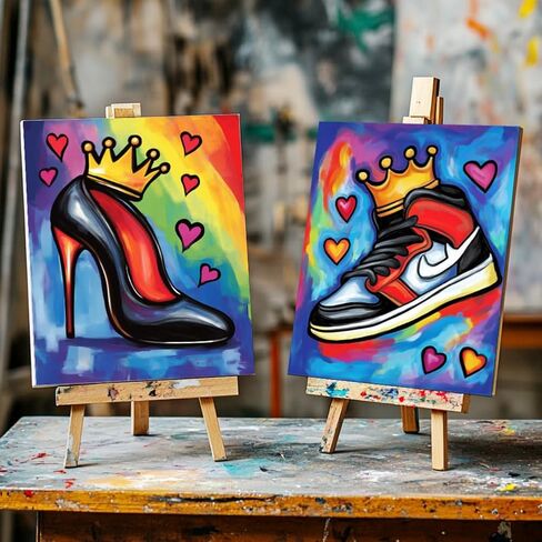 Webeedy 2 Packs Crown Shoes Sip and Paint Kit للبالغين الأزواج في ليلة ، قماشية مسبقة للطلاء في موازنة الحفلات الفنية المنزلية ، عيد الحب ديكور الزفاف ديكور المنزل ، 8x10 بوصة in Saudi Arabia