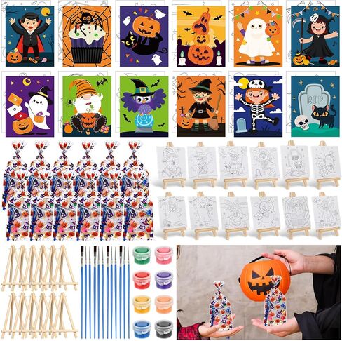 60 Pcs 12 Set Pre Drawn Canvas Kit for Painting Craft Sip and Paint Kit for Adults Pre Printed Canvas Painting Favor for Virtual DIY Birthday Gifts Adult's Date Party in Saudi Arabia