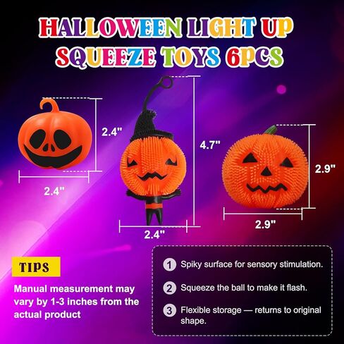 6 PCS Halloween Light-Up Toys-LED وميض ألعاب حسية شائكة للأطفال المصابين بالتوحد ولعب الإجهاد الممتع لجميع الأعمار بما في ذلك Ghost & Pumpkin Toys in Kuwait