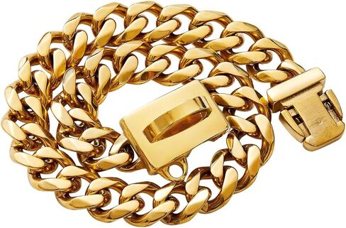 طوق سلسلة الكلاب الذهبية الفولاذ المقاوم للصدأ القوي مع قلادة سهلة قفل وإفراج ، طوق الكلب الكوبي المطلي بالذهب 18 كيلو بايت - 14 '' ' in Kuwait