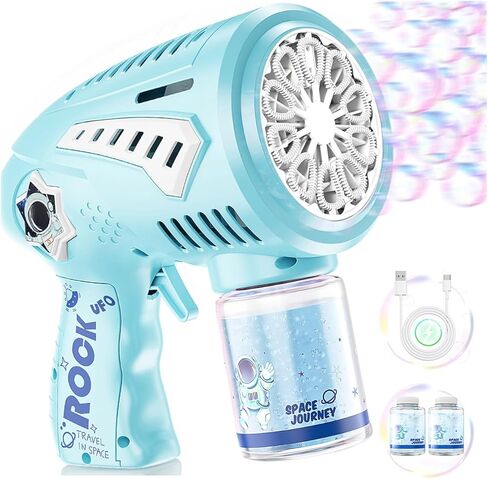 Bubble Gun-USB-C Machine قابلة لإعادة الشحن مع تصميم الفقاعات ذات الحجم الأكبر وضوء LED-Toys Gifts أفكار العمر 3-15 لصالح Boys Girls Party Fairst Easter in Kuwait