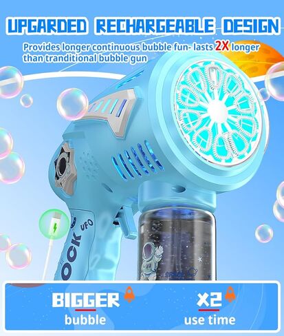 Bubble Gun-USB-C Machine قابلة لإعادة الشحن مع تصميم الفقاعات ذات الحجم الأكبر وضوء LED-Toys Gifts أفكار العمر 3-15 لصالح Boys Girls Party Fairst Easter in Kuwait