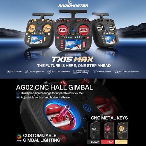 RADIOMASTER TX15 MAX V5.0 16CH 2.4G RC Transmitter- ELRS ، 3.5 "IPS Touchscreen ، Ag02 CNC Hall Gimbals ، Gyro & MIC المدمج ، يدعم Opentx/Edgetx ، Mode 2 for FPV (TX15 Max- الذهب المنقذ) in Kuwait