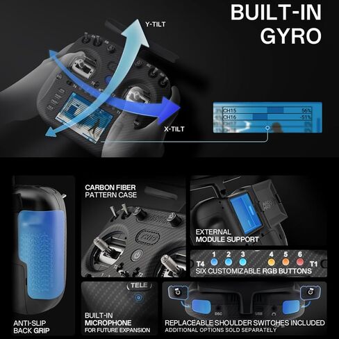 RADIOMASTER TX15 MAX V5.0 16CH 2.4G RC Transmitter- ELRS ، 3.5 "IPS Touchscreen ، Ag02 CNC Hall Gimbals ، Gyro & MIC المدمج ، يدعم Opentx/Edgetx ، Mode 2 for FPV (TX15 Max- الذهب المنقذ) in Kuwait