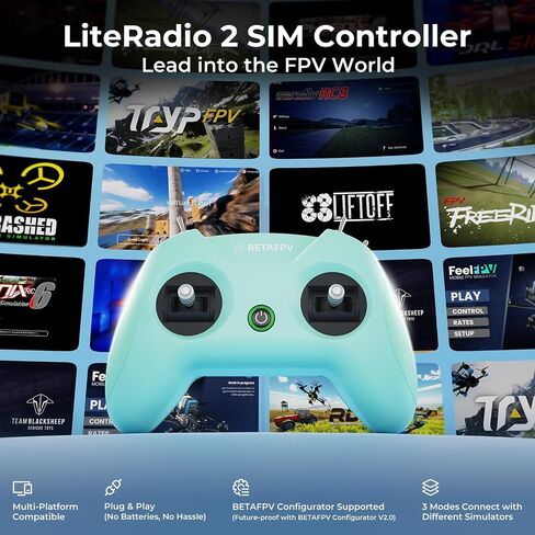 Betafpv Literadio 2 Sim Drone Flight Simulator Controller للتدريب على الطيارين المبتدئين في FPV ، ودعم معظم منصات الأنظمة مثل DRL/Uncrashed/Velocidrone/Phoenix RC/Tryp/Aerofly RC 8 - Mode 2/Blue in Kuwait