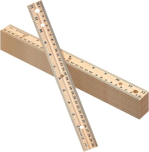 12 Pack Wooden Ruler 12 Inch (30cm) Bulk Wood Measuring Ruler Straight Metal Edge with 4 Holes for School Office Drafting Classroom Supplies, 2 Scale in Saudi Arabia