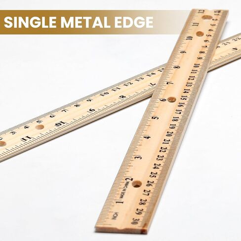 12 Pack Wooden Ruler 12 Inch (30cm) Bulk Wood Measuring Ruler Straight Metal Edge with 4 Holes for School Office Drafting Classroom Supplies, 2 Scale in Saudi Arabia