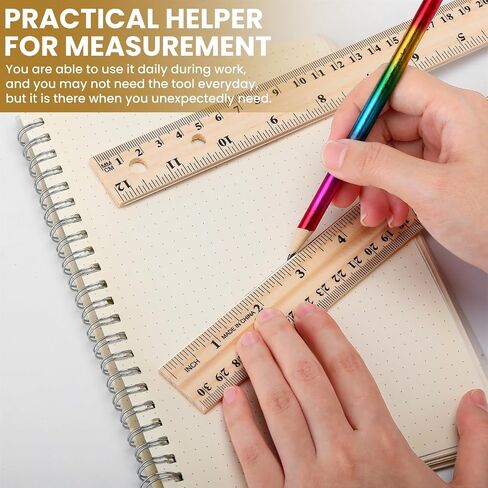 12 Pack Wooden Ruler 12 Inch (30cm) Bulk Wood Measuring Ruler Straight Metal Edge with 4 Holes for School Office Drafting Classroom Supplies, 2 Scale in Saudi Arabia