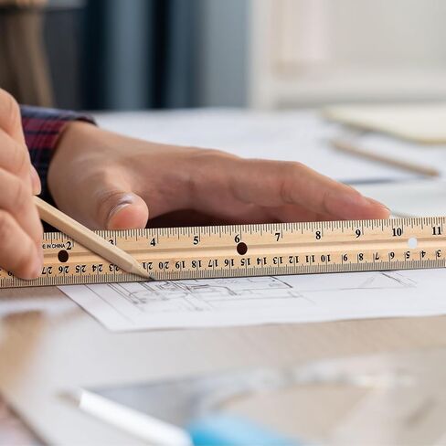 12 Pack Wooden Ruler 12 Inch (30cm) Bulk Wood Measuring Ruler Straight Metal Edge with 4 Holes for School Office Drafting Classroom Supplies, 2 Scale in Saudi Arabia