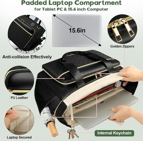 حقيبة حمل المعلم مع جيب منظم ملفات أكورديون الملونة ، منفذ USB وحجرة الكمبيوتر المحمول 15.6 بوصة ، حقيبة عمل كبيرة مع جيب معزول للمعلمين للممرضات الأساسيات (الأسود) in Saudi Arabia