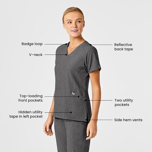 WonderWink W123 Women’s Stylized V-Neck Scrub Top — Charcoal Heather, X-Large in Saudi Arabia