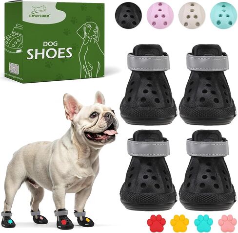 Dog Shoes for Hot Pavement - Non-Slip Summer Dog Booties for Small Medium Large Dogs, Reflective Pet Boots & Paw Protectors, Easy ON & Off, Waterproof and Easy-Clean for Beach Outdoor (Black, L) in Saudi Arabia
