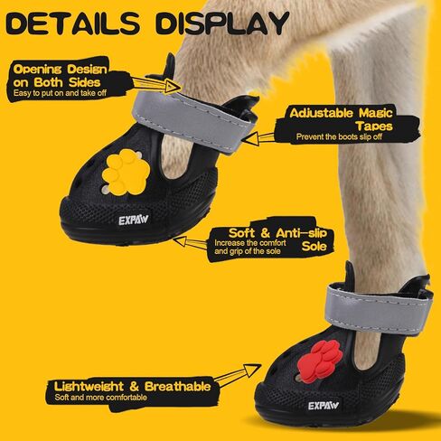 Dog Shoes for Hot Pavement - Non-Slip Summer Dog Booties for Small Medium Large Dogs, Reflective Pet Boots & Paw Protectors, Easy ON & Off, Waterproof and Easy-Clean for Beach Outdoor (Black, L) in Saudi Arabia