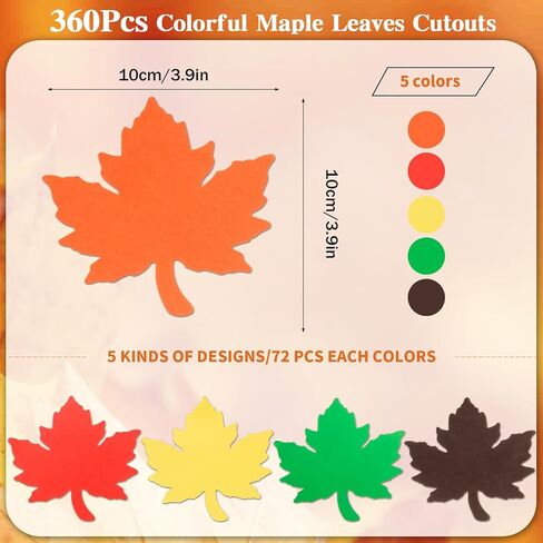 360 Pieces Maple Leaves Cutouts Fall Leaf Paper Cut Outs Assorted Colors Fall Leaves Die Cuts for Autumn Thanksgiving Classroom Bulletin Board Decor, Autumn Crafts in Saudi Arabia