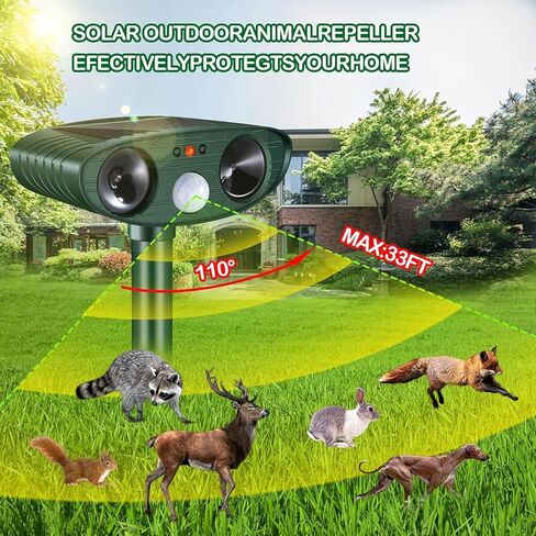 Ultrasonic Cat Deterrent,Solar Powered Deterrent with Motion Sensor and Flashing Lights Outdoor Solar Farm Garden Yard Device,Dogs,Cats,Birds in Kuwait