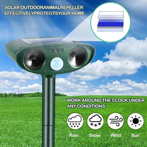 Ultrasonic Cat Deterrent,Solar Powered Deterrent with Motion Sensor and Flashing Lights Outdoor Solar Farm Garden Yard Device,Dogs,Cats,Birds in Kuwait