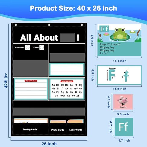 Alphabet Learning Pocket Chart for Classroom, All About Letters Chart with ABC Flash Cards, Letter Tracing Educational Wall Chart, Circle Time Center Kindergarten Preschool Home Decor, (Blue) in Kuwait