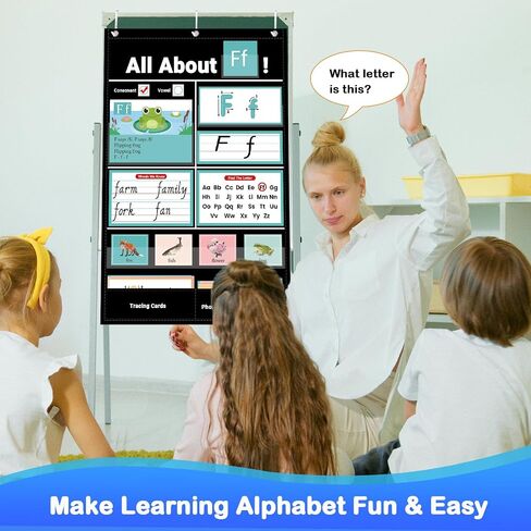 Alphabet Learning Pocket Chart for Classroom, All About Letters Chart with ABC Flash Cards, Letter Tracing Educational Wall Chart, Circle Time Center Kindergarten Preschool Home Decor, (Blue) in Kuwait