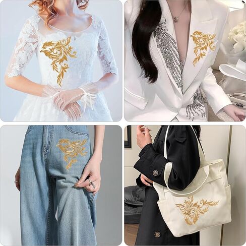 1 Yard Gold Embroidery Flower Patches Sew On Lace Fabric Shiny Sequin Floral Leaf Appliques Glass Beaded Tulle Vintage Cloth for Sewing Making Clothing Accessories Ornament Wedding Party Diy in Saudi Arabia